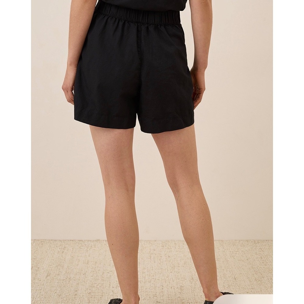 pact Canopy Black Organic Cotton Linen Blend High Waisted Pleated Shorts S